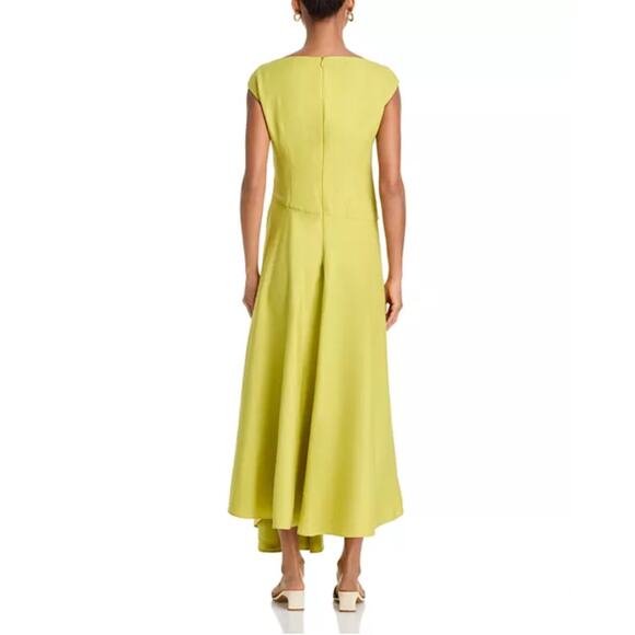 Lafayette 148 New Yok Silk Linen Drape Front Asymmetric Dress Green Size 8 NWT - Picture 4 of 15